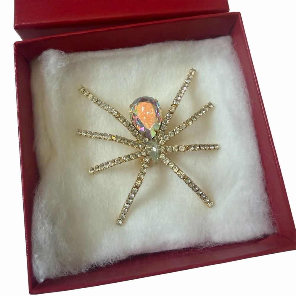 IVANA TRUMP Large Rhinestone Spider Brooch Pendant 2.5"